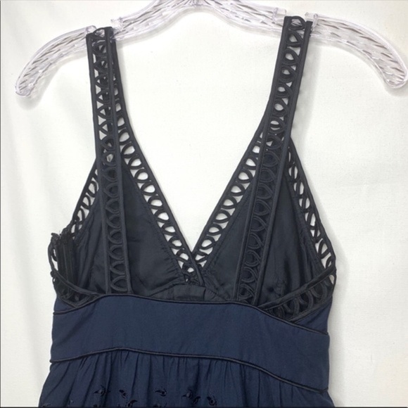 Cynthia Steffe navy blue black lace eyelet dress 2 XS designer free shipping - Picture 4 of 7
